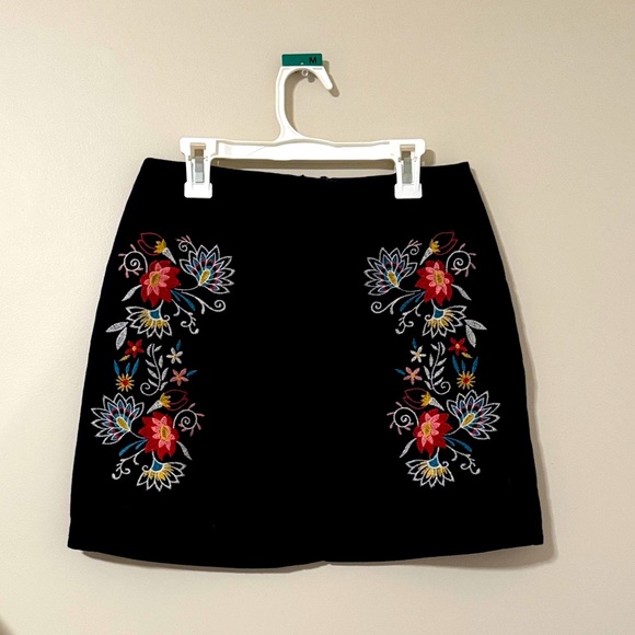 miami Dresses & Skirts - Black Mini Skirt with Floral Embroidery